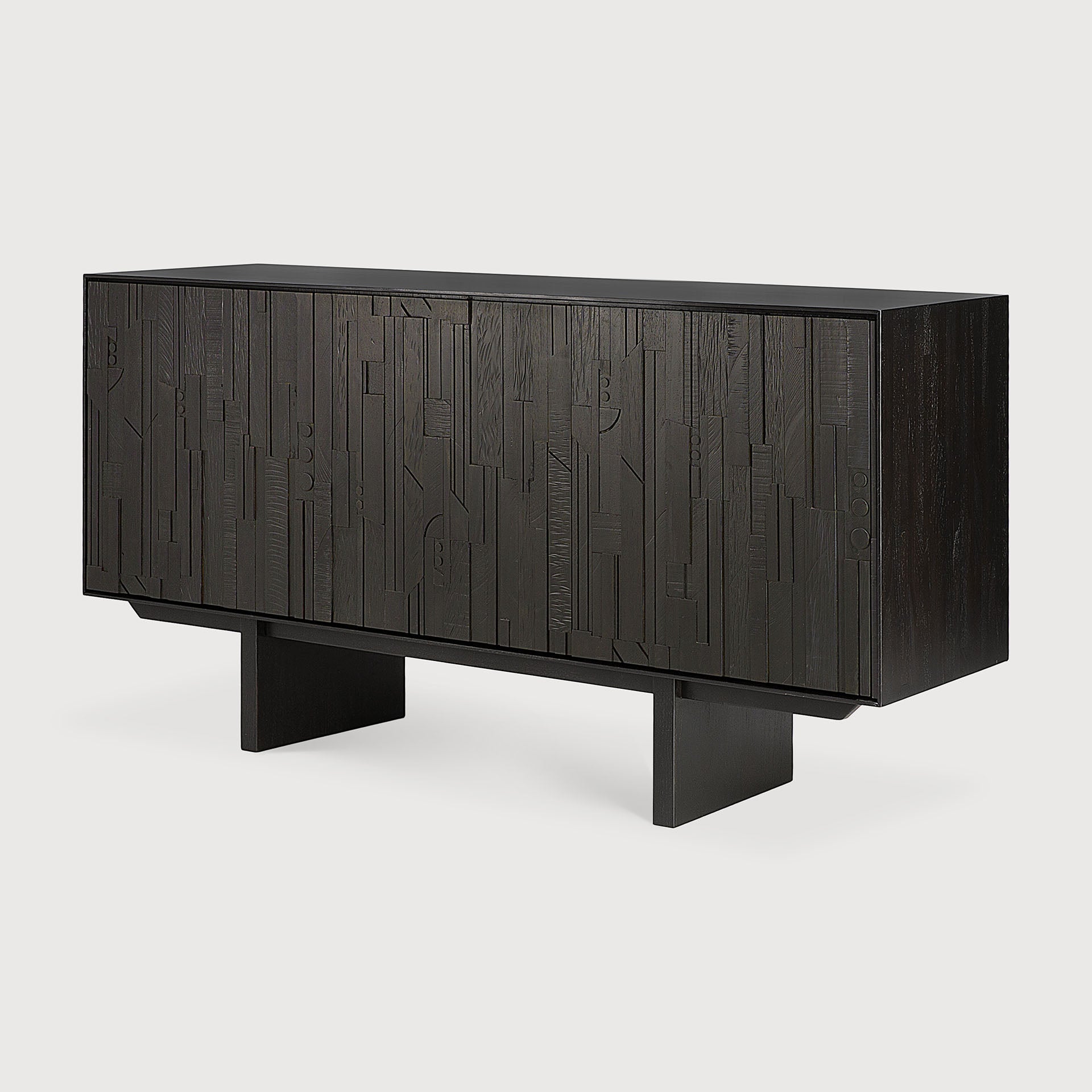 Mosaic sideboard - varnished teak - off black - 3 doors White Cliff Studio Sideboard