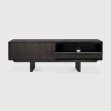 Mosaic TV cupboard - varnished teak - off black - 1 flip - down door - 1 drawer White Cliff Studio Media Console