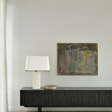 Mosaic TV cupboard - varnished teak - off black - 1 flip - down door - 2 drawers White Cliff Studio Media Console