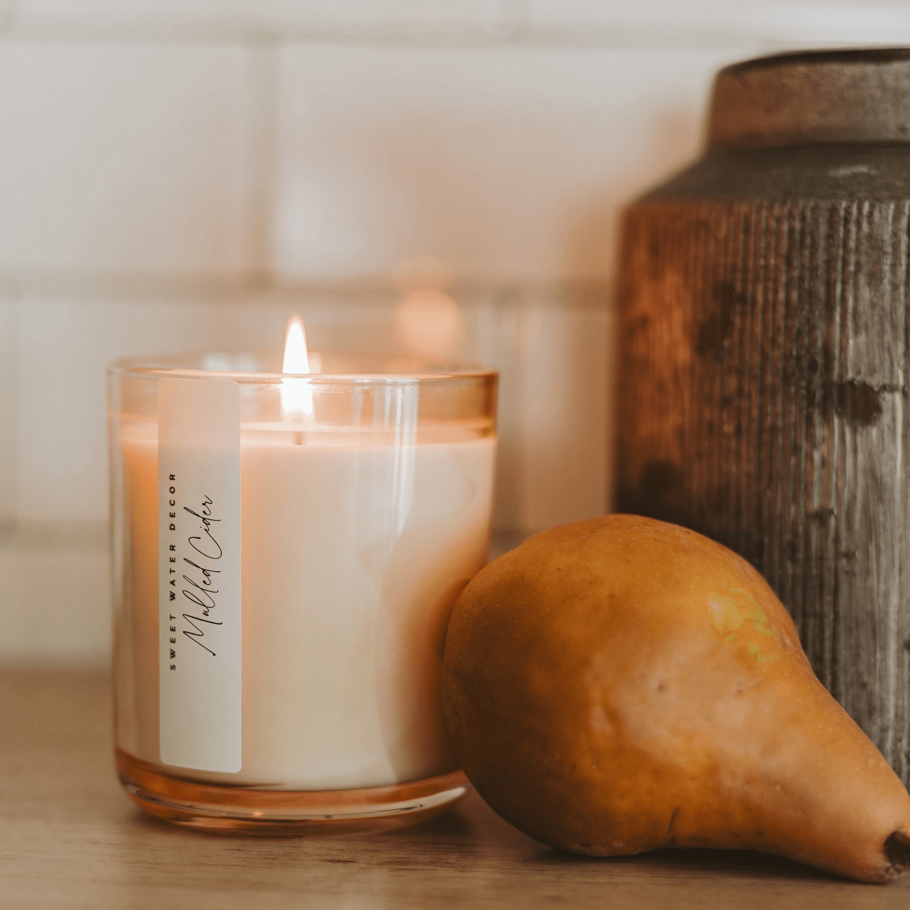 Mulled Cider Soy Candle - Tinted Glass Jar - 12 oz White Cliff Studio Candles and Candle Accessories