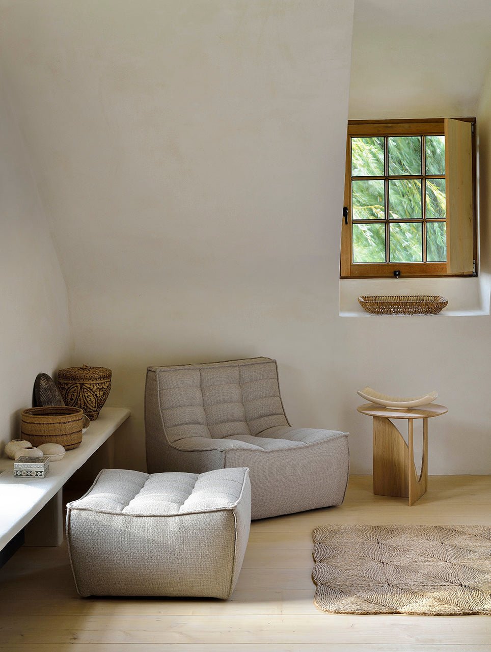 N701 footstool - Beige fabric White Cliff Studio Ottoman