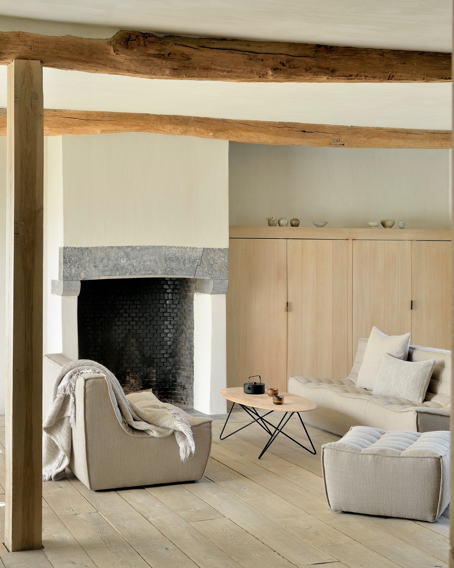 N701 footstool - Beige fabric White Cliff Studio Ottoman