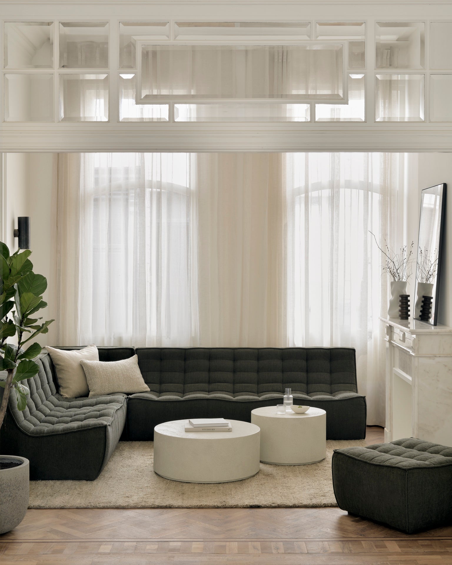 N701 footstool - Moss Eco fabric White Cliff Studio Ottoman