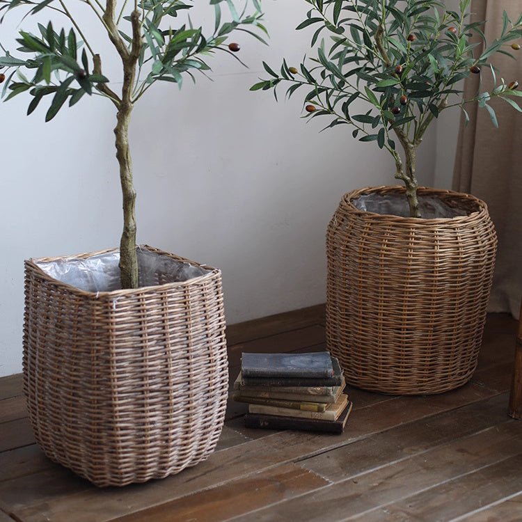 Natural Wicker Floor Planter Basket with Liner White Cliff Studio Planters