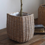 Natural Wicker Floor Planter Basket with Liner White Cliff Studio Planters