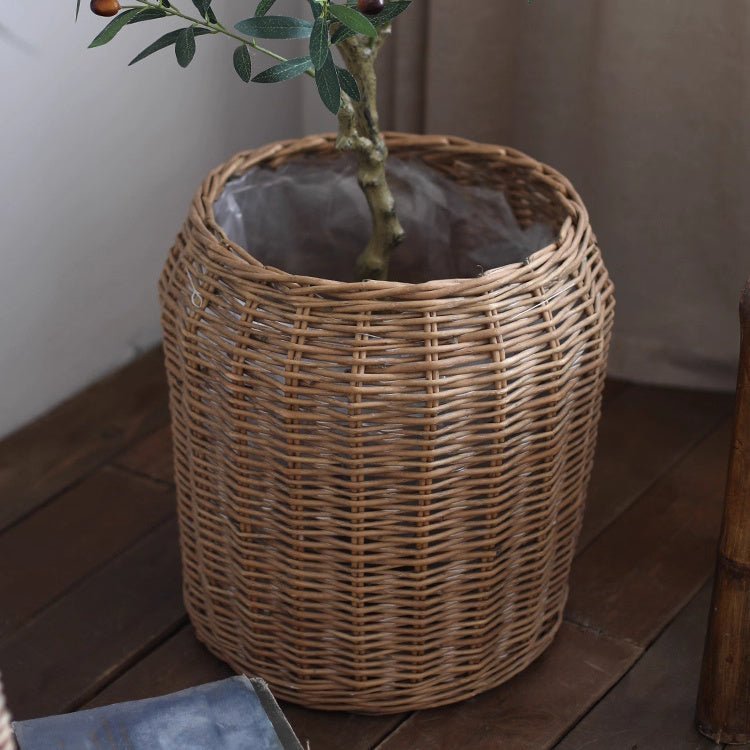 Natural Wicker Floor Planter Basket with Liner White Cliff Studio Planters