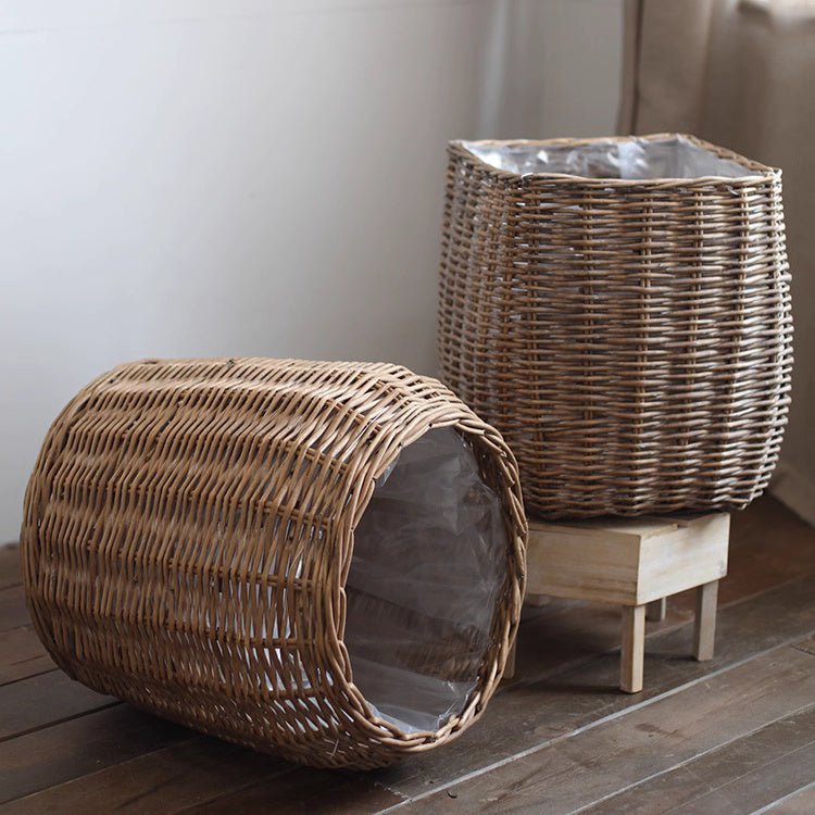 Natural Wicker Floor Planter Basket with Liner White Cliff Studio Planters