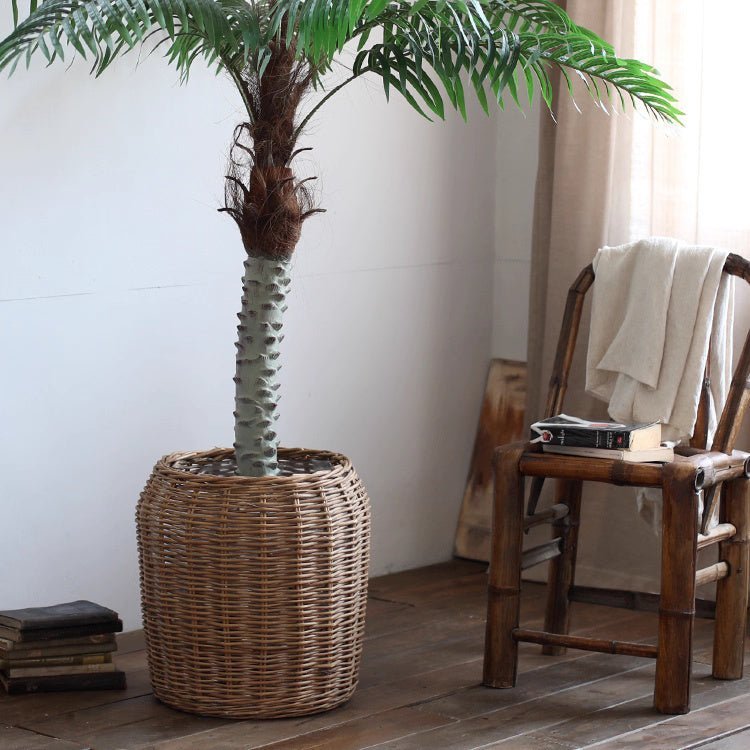 Natural Wicker Floor Planter Basket with Liner White Cliff Studio Planters