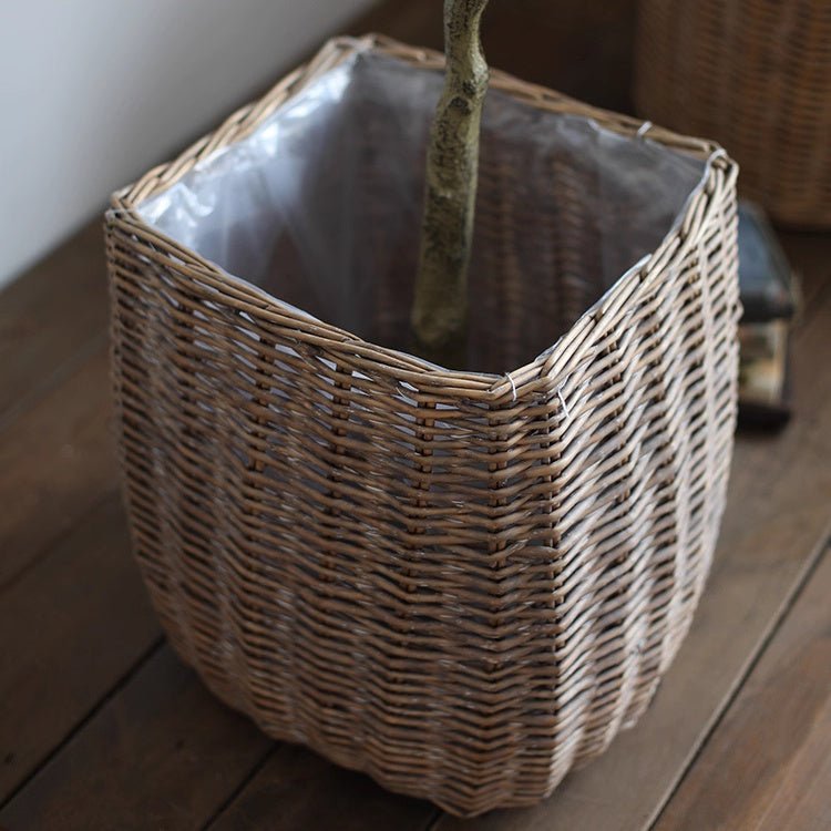 Natural Wicker Floor Planter Basket with Liner White Cliff Studio Planters