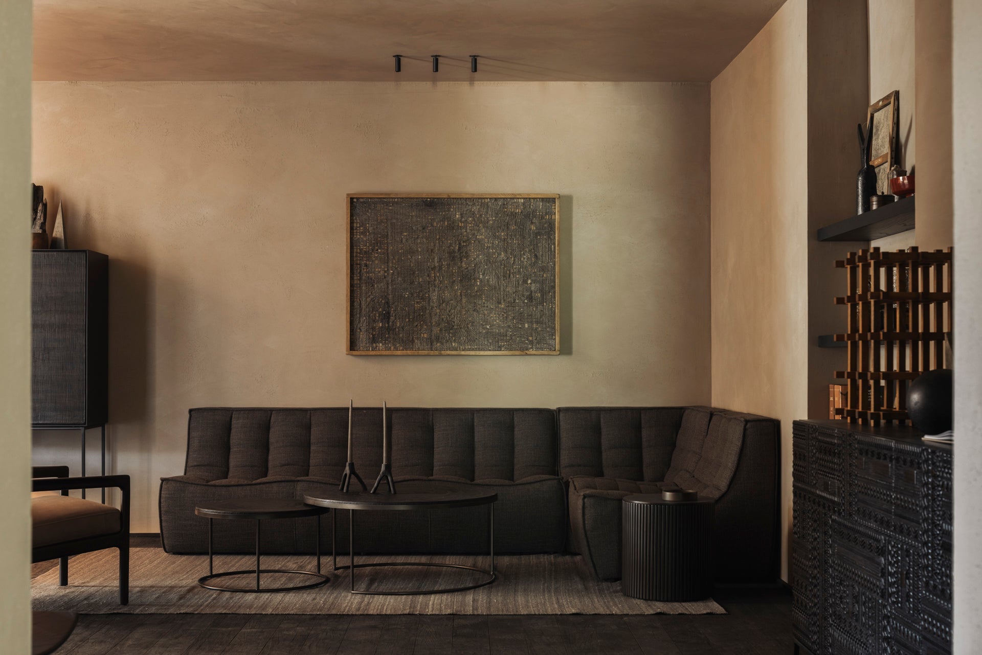 Nesting coffee table - varnished Minerals - Ray Umber - round - set of 2 White Cliff Studio COFFEE TABLE