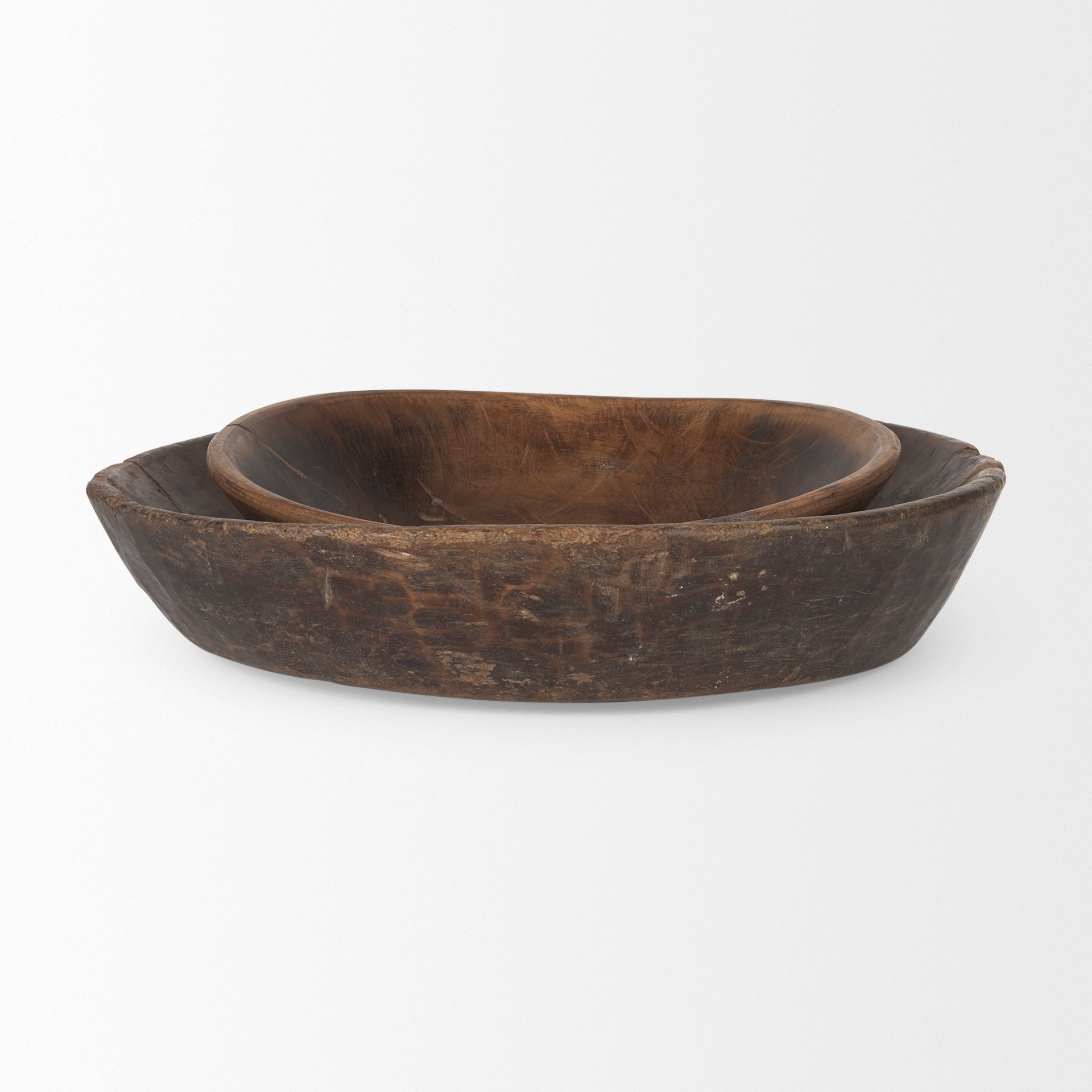Nikki 2 Large Medium Brown Reclaimed Wood Bowls