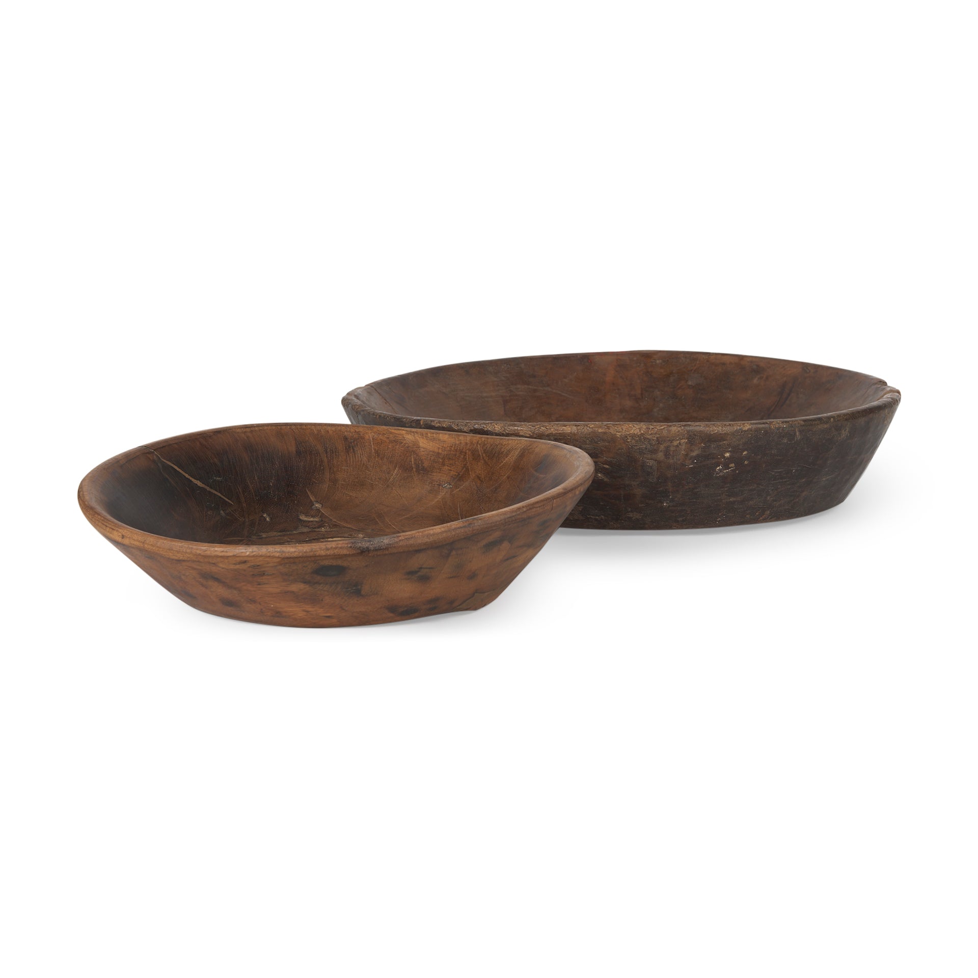 Nikki 2 Large Medium Brown Reclaimed Wood Bowls