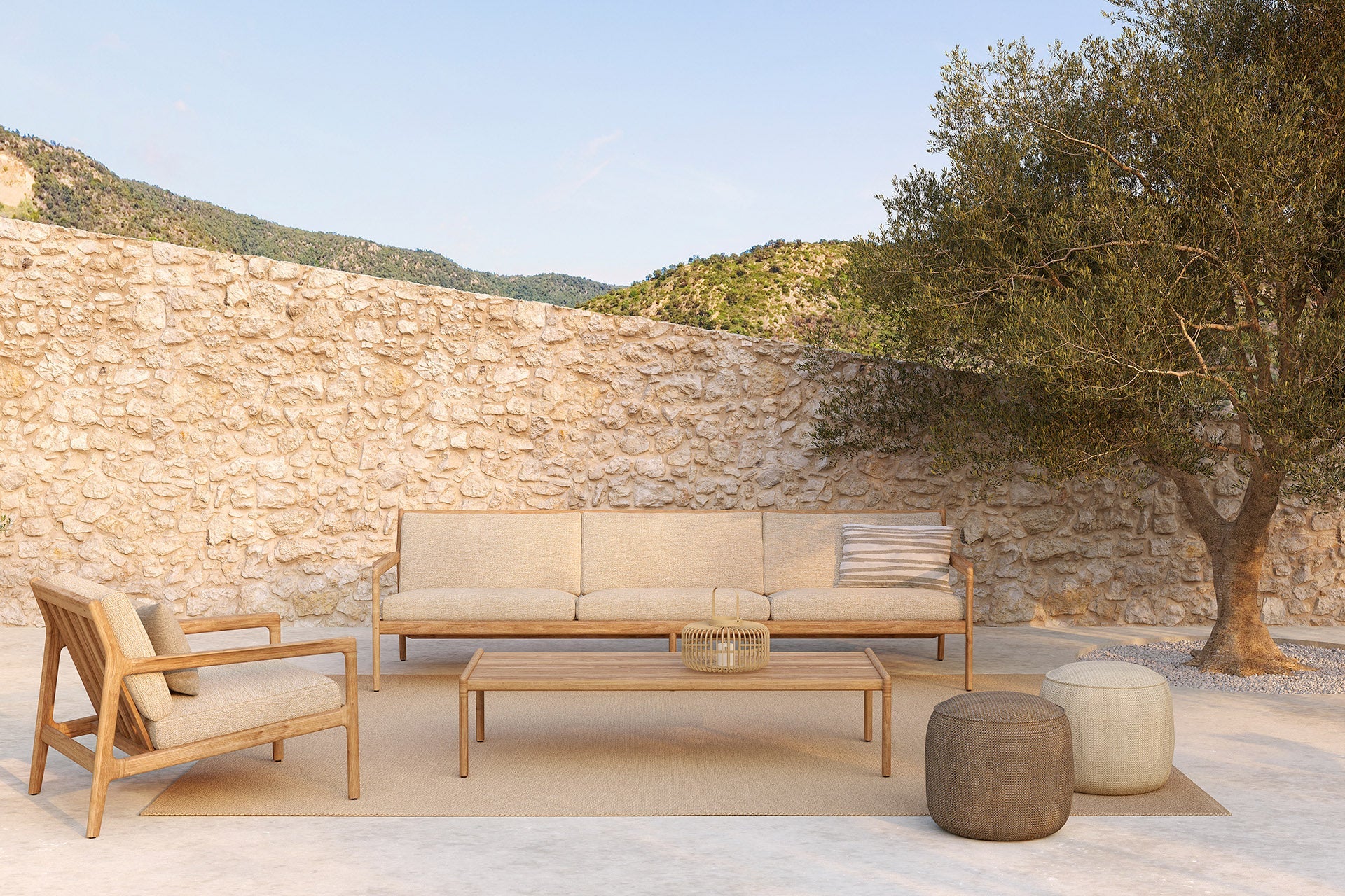 Nomad Stripes outdoor cushion - White - lumbar White Cliff Studio Outdoor Cushion