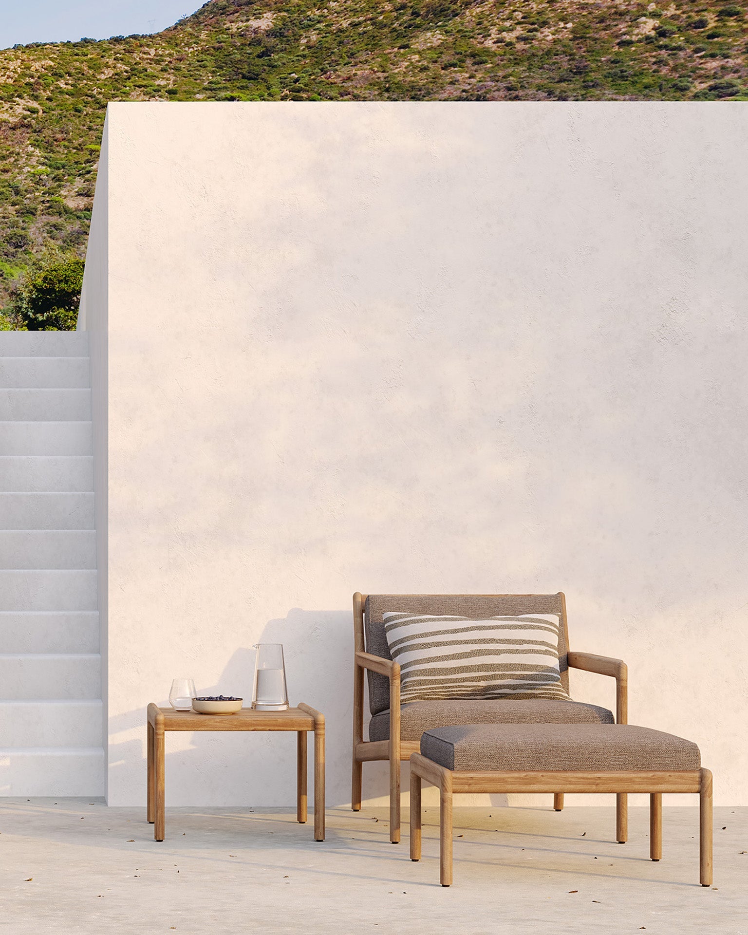 Nomad Stripes outdoor cushion - White - lumbar White Cliff Studio Outdoor Cushion