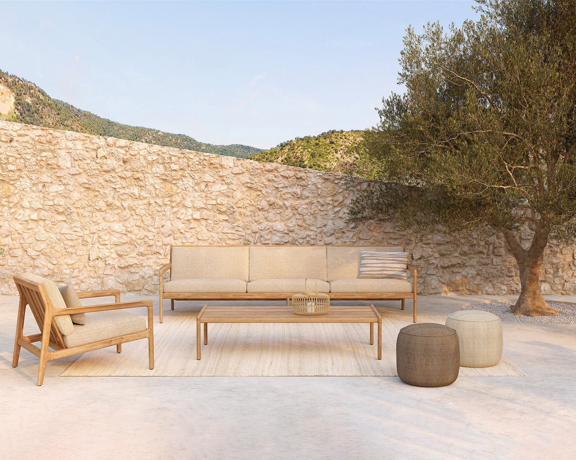 Nomad Stripes outdoor cushion - White - lumbar White Cliff Studio Outdoor Cushion