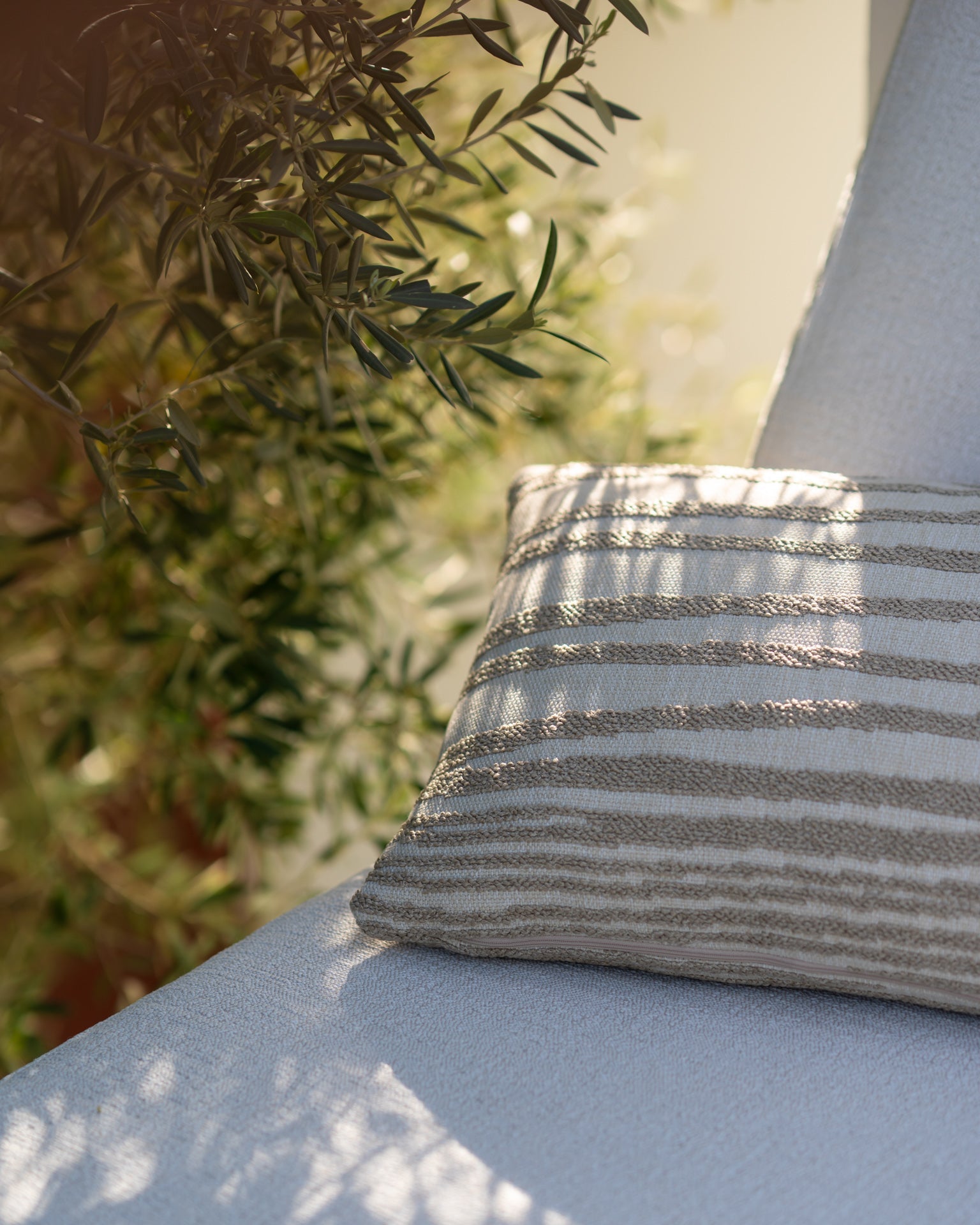 Nomad Stripes outdoor cushion - White - lumbar White Cliff Studio Outdoor Cushion