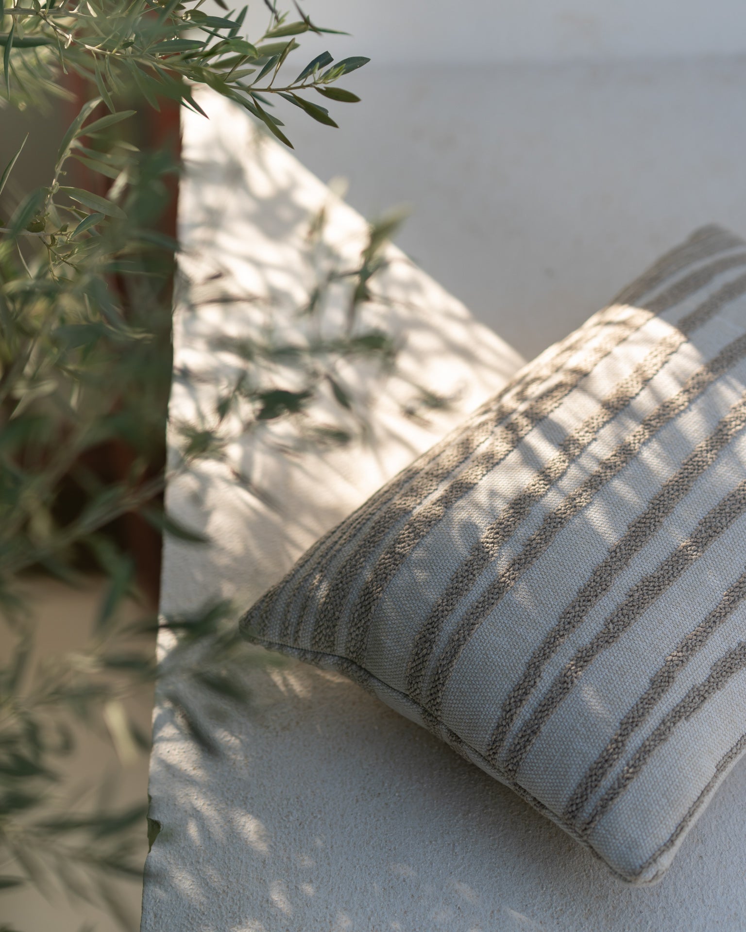 Nomad Stripes outdoor cushion - White - lumbar White Cliff Studio Outdoor Cushion