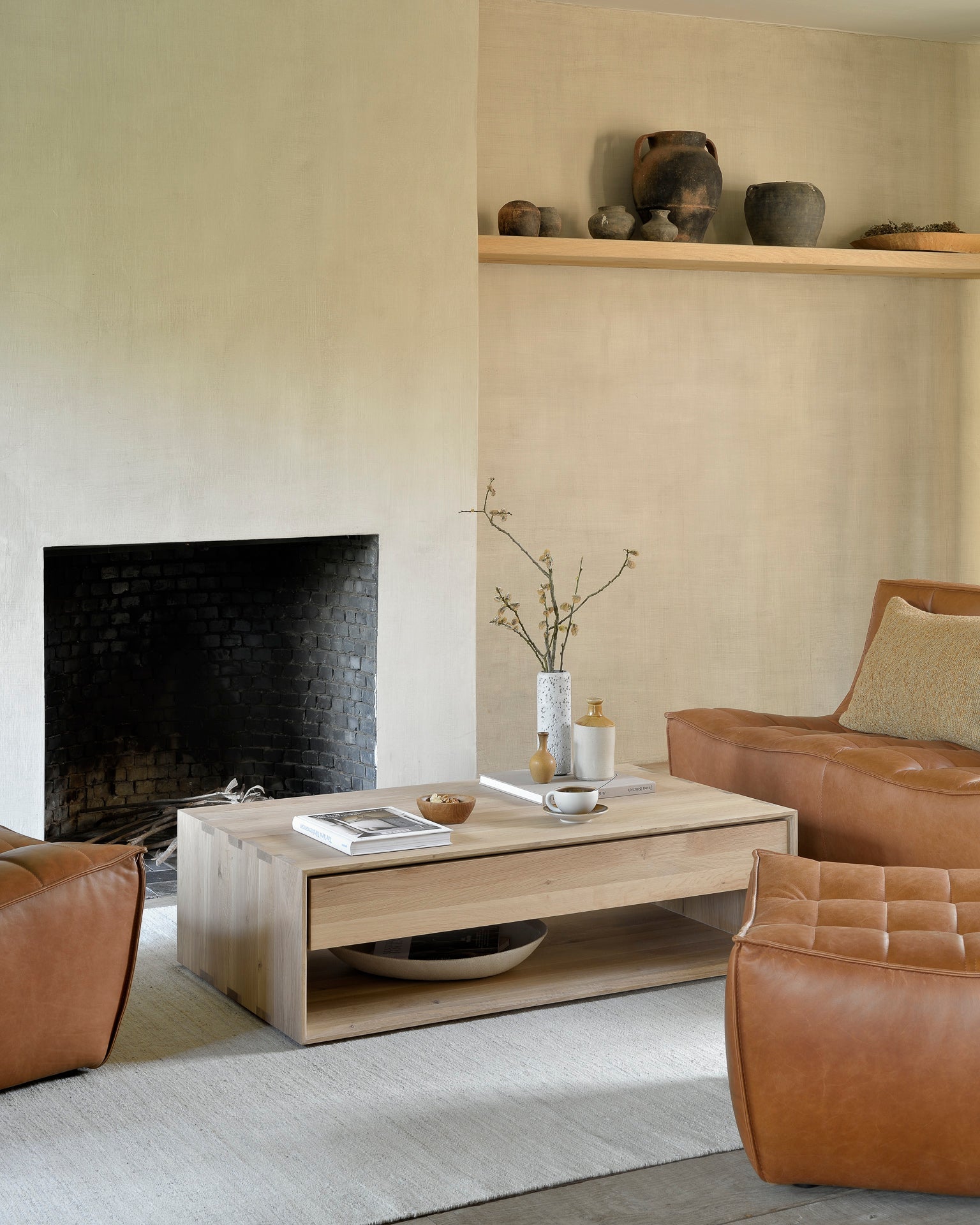 Nordic coffee table - oak - 1 drawer - rectangular White Cliff Studio COFFEE TABLE