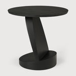 Oblic side table - varnished teak - black - round White Cliff Studio Side Table