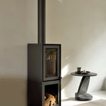 Oblic side table - varnished teak - black - round White Cliff Studio Side Table