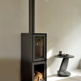 Oblic side table - varnished teak - black - round White Cliff Studio Side Table