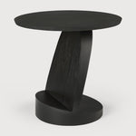 Oblic side table - varnished teak - black - round White Cliff Studio Side Table