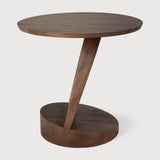 Oblic side table - varnished teak - brown - round White Cliff Studio Side Table
