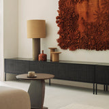 Oblic side table - varnished teak - brown - round White Cliff Studio Side Table