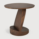 Oblic side table - varnished teak - brown - round White Cliff Studio Side Table