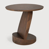 Oblic side table - varnished teak - brown - round White Cliff Studio Side Table