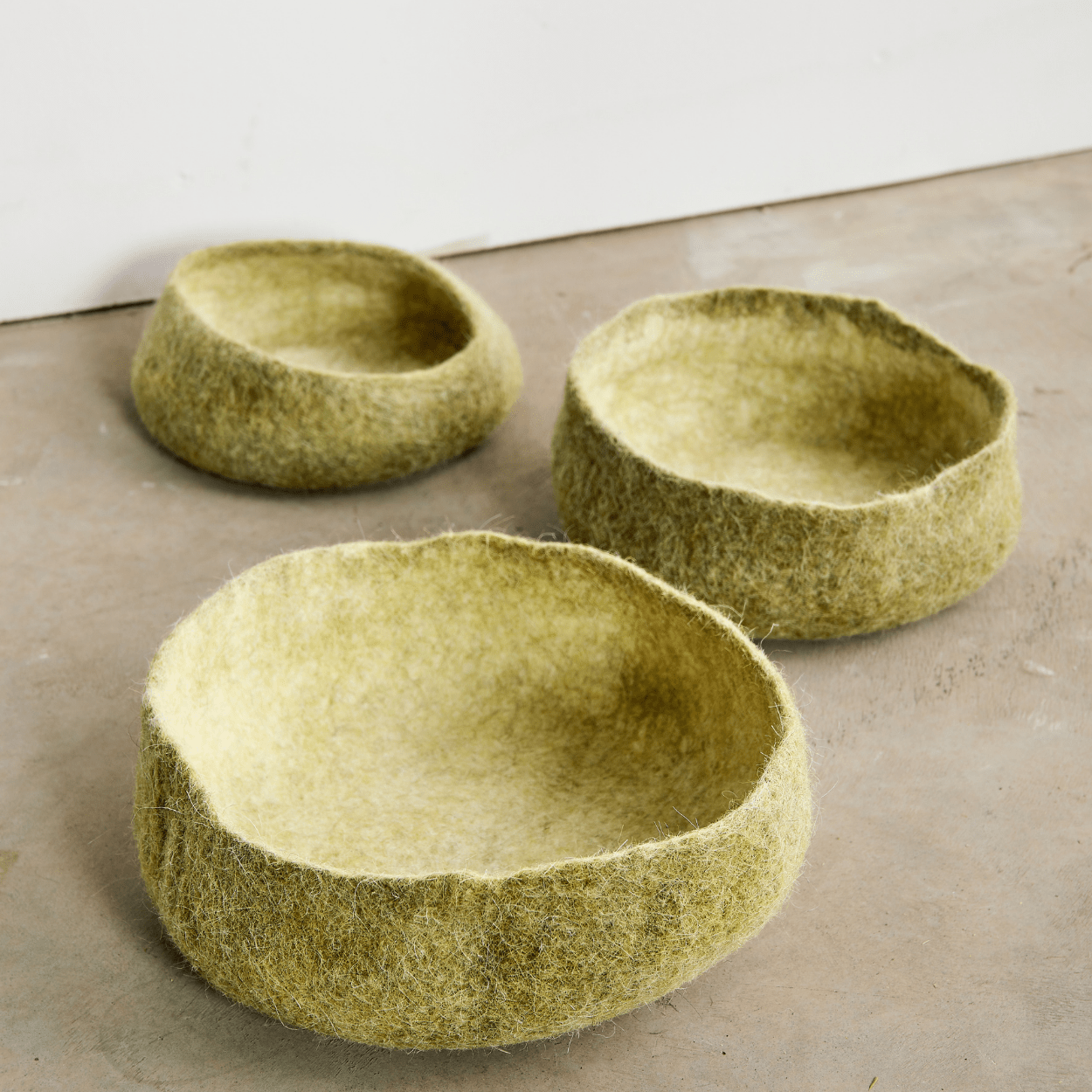 Olive Green Hand - Felted Wool Nesting Bowls