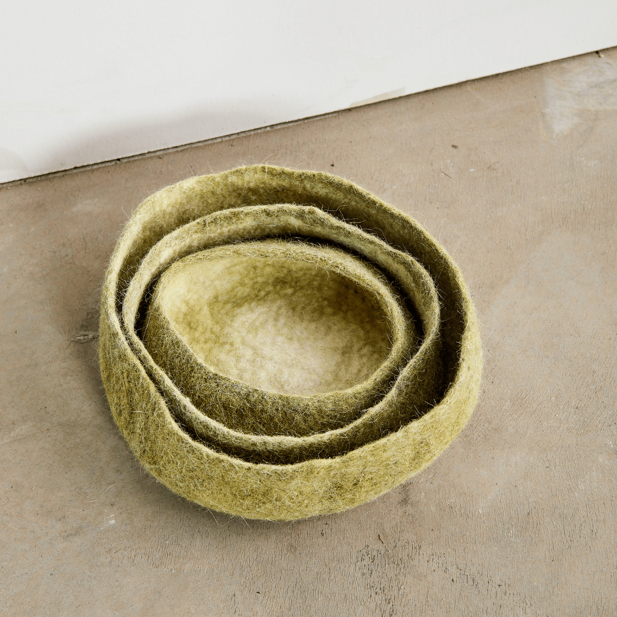 Olive Green Hand - Felted Wool Nesting Bowls