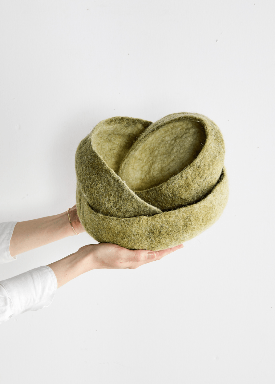 Olive Green Hand - Felted Wool Nesting Bowls