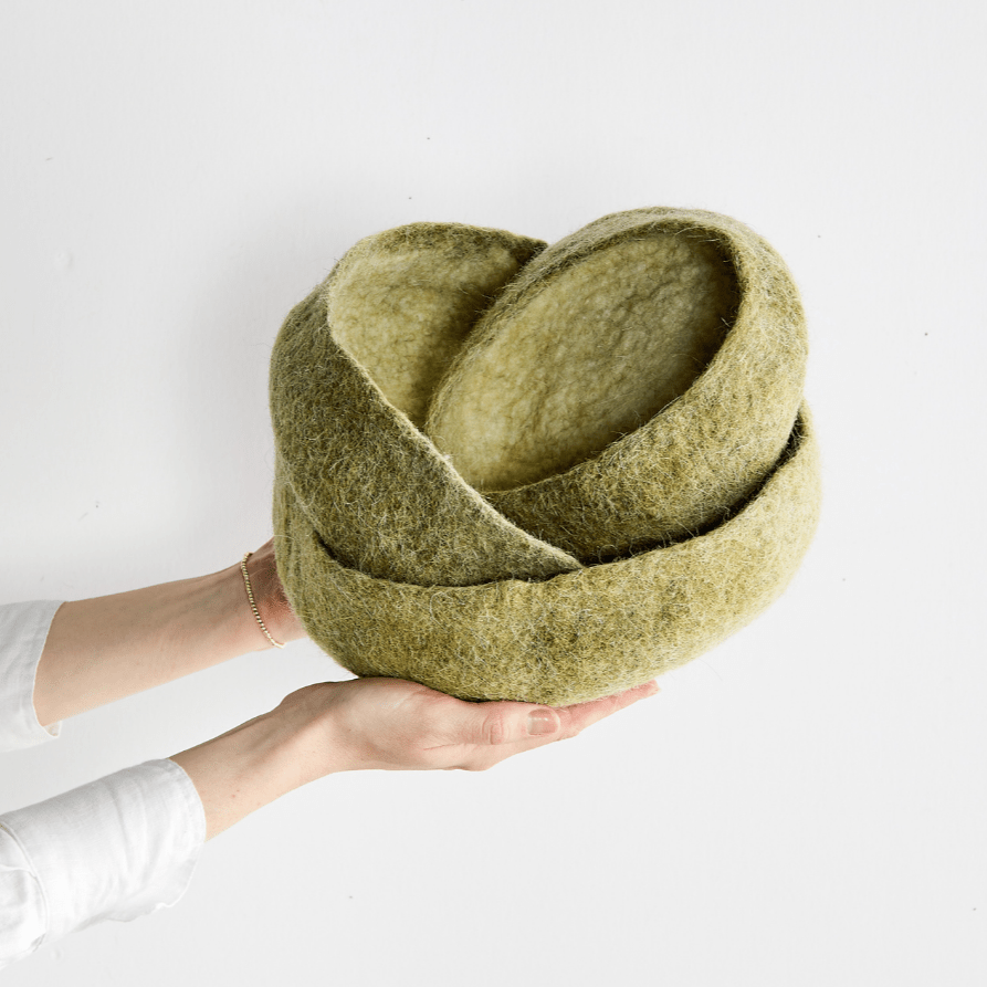 Olive Green Hand - Felted Wool Nesting Bowls