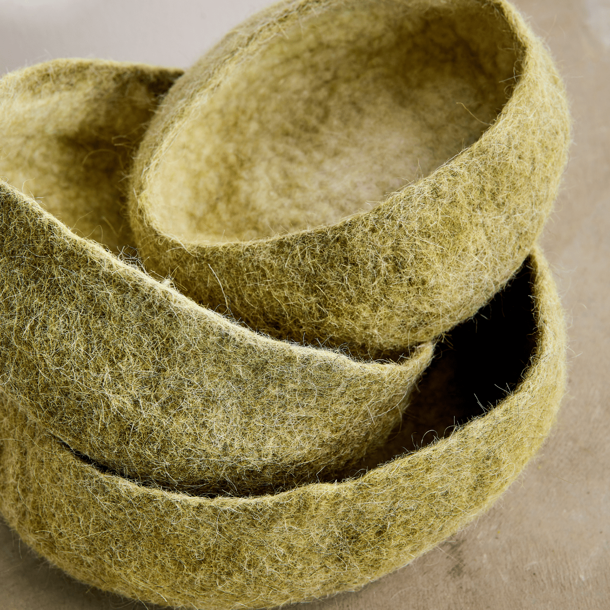 Olive Green Hand - Felted Wool Nesting Bowls
