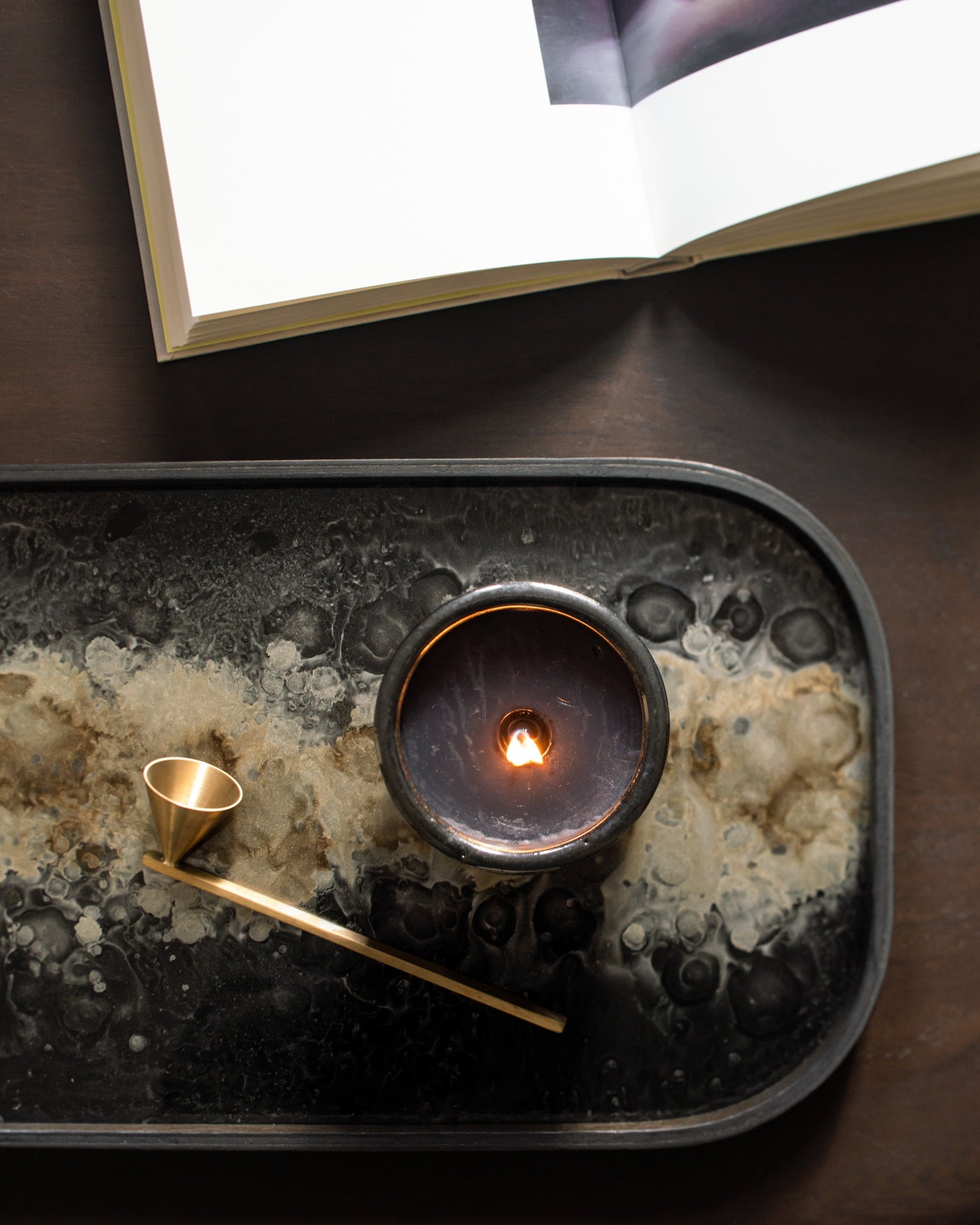 Organic valet tray - glass - Black - rectangular - L White Cliff Studio Trays