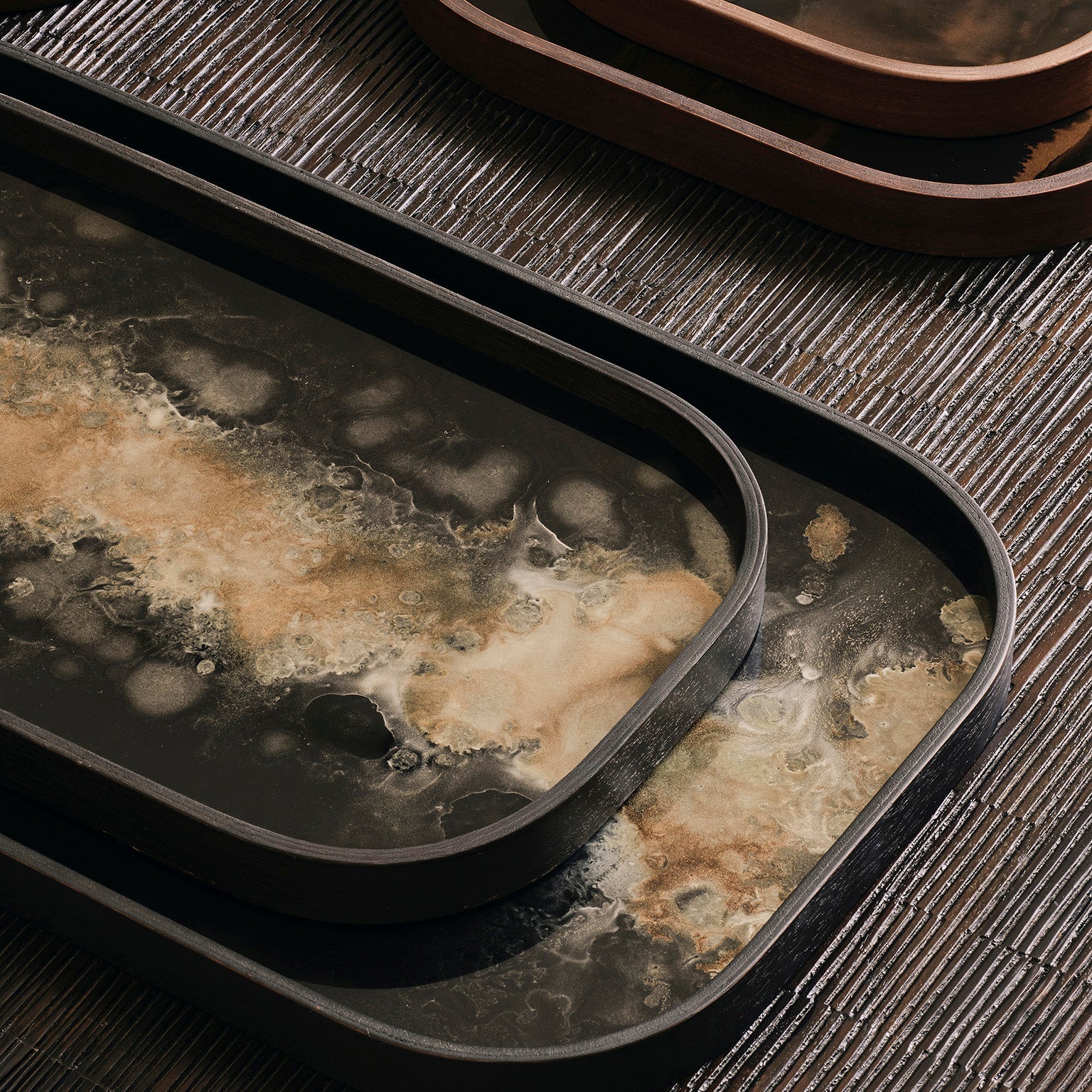 Organic valet tray - glass - Black - rectangular - XL White Cliff Studio Trays