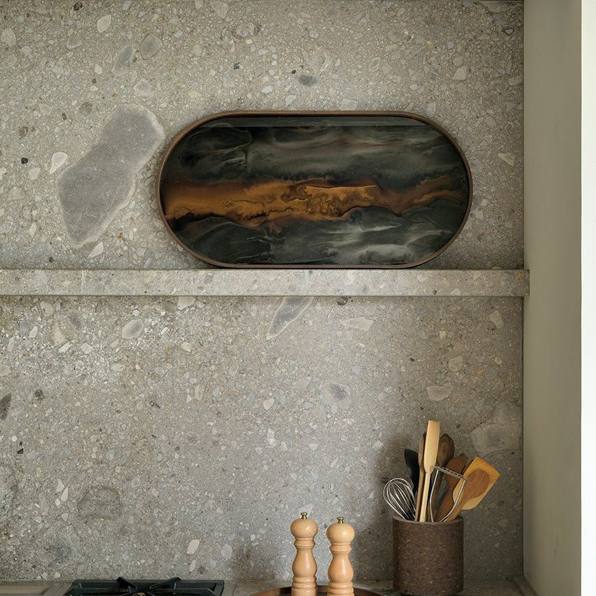 Organic valet tray - glass - Bronze - round - L White Cliff Studio Trays