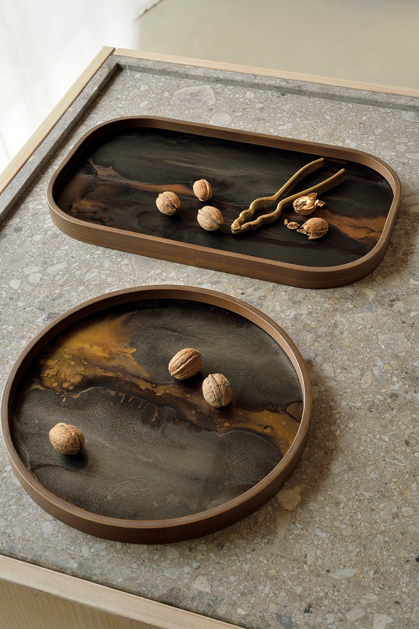 Organic valet tray - glass - Bronze - round - L White Cliff Studio Trays