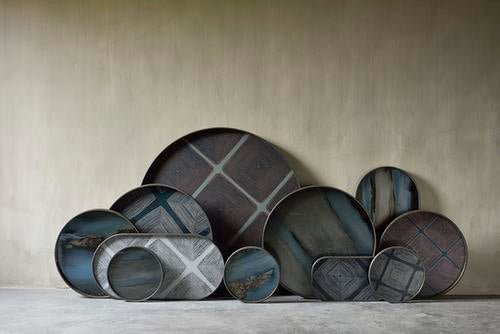 Organic valet tray - glass - Bronze - round - L White Cliff Studio Trays