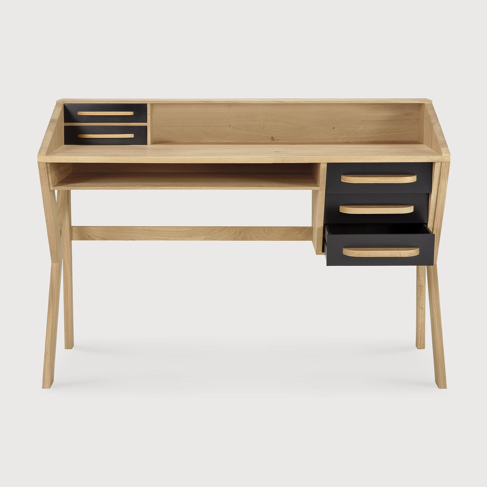 Origami desk - oak - black - 5 drawers - rectangular White Cliff Studio Desk