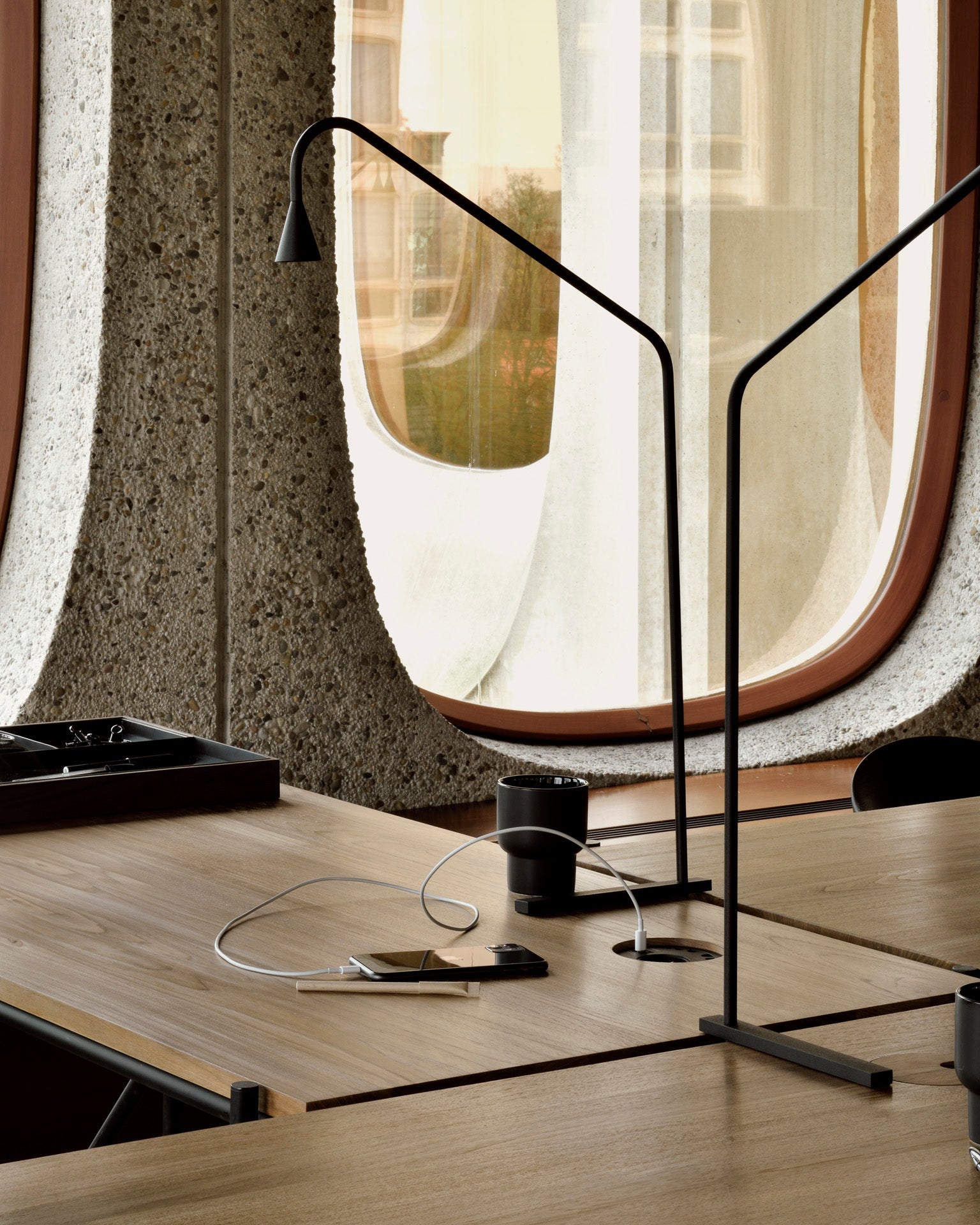 Oscar desk - teak - rectangular - with cable management White Cliff Studio Desk