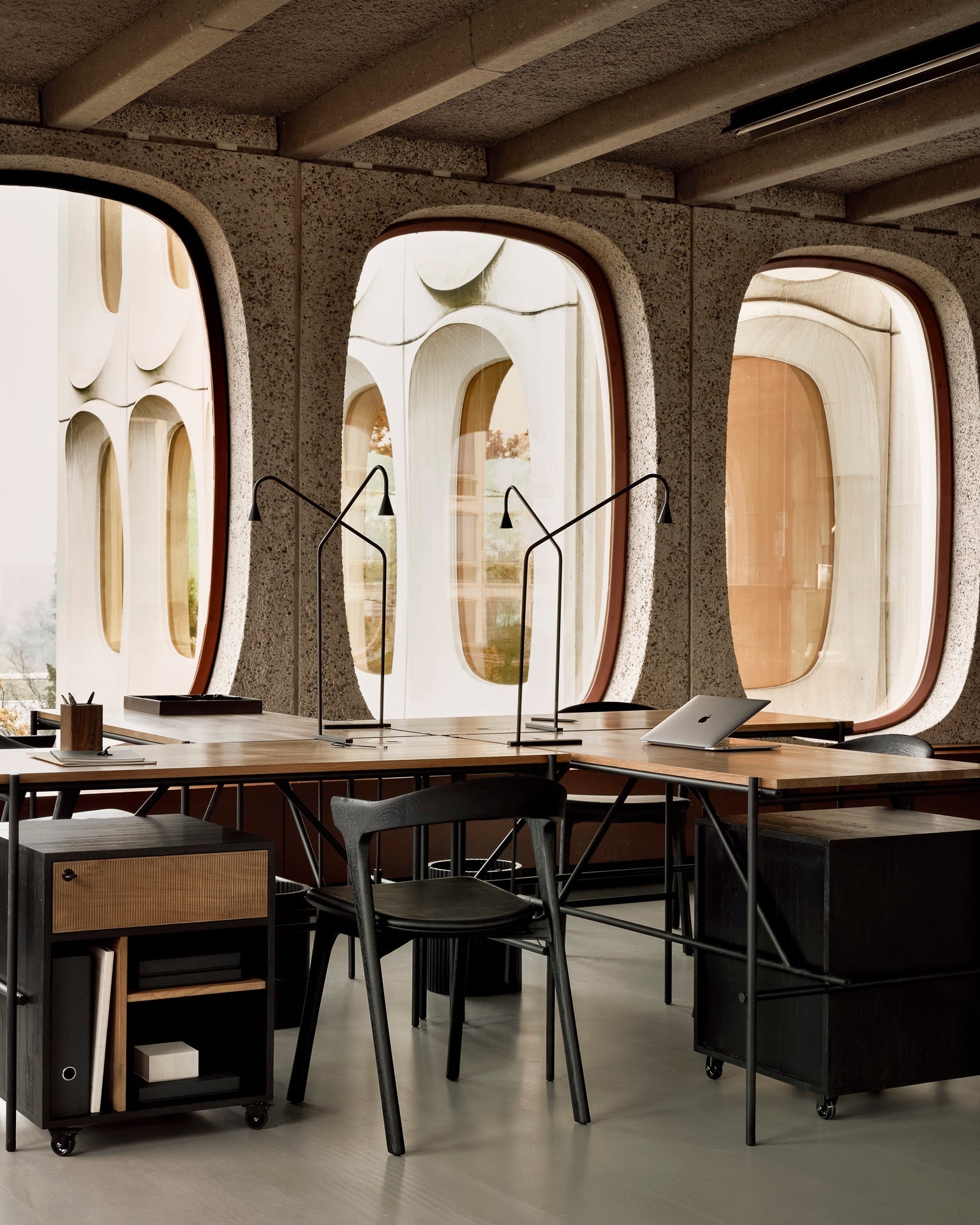 Oscar desk - teak - rectangular - with cable management White Cliff Studio Desk