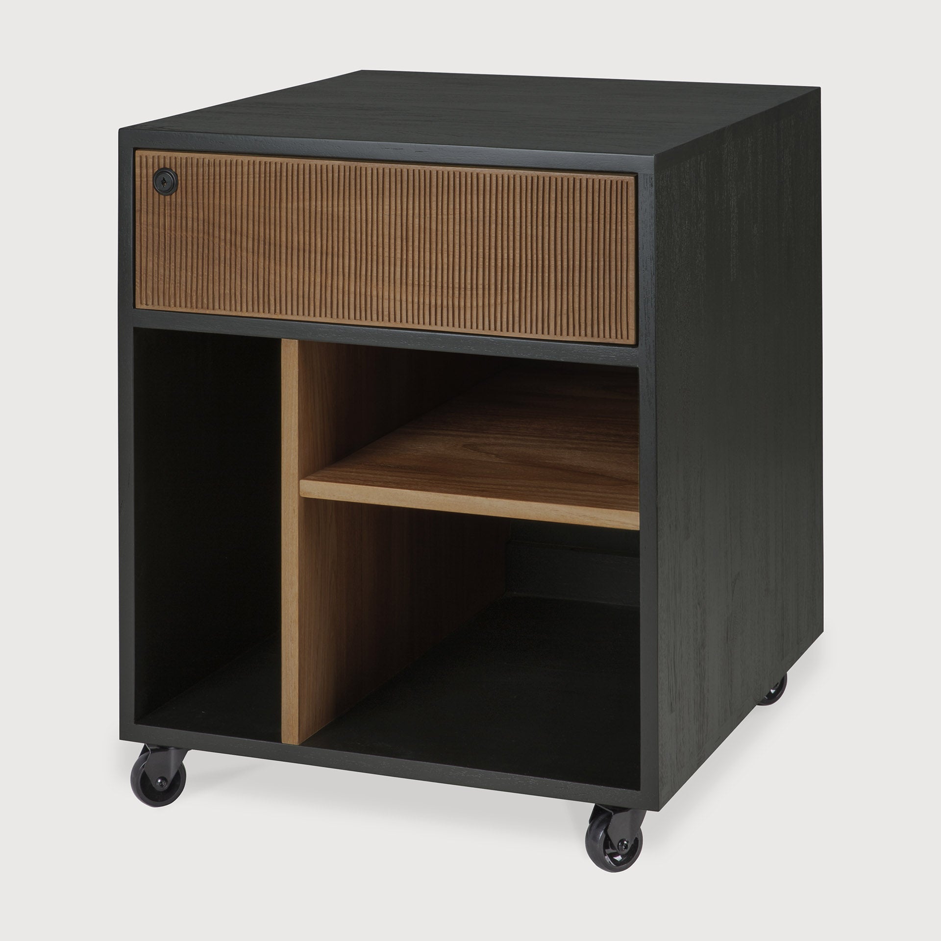 Oscar drawer unit - varnished teak - black - 1 drawer - with keylock White Cliff Studio Office Storage Drawers