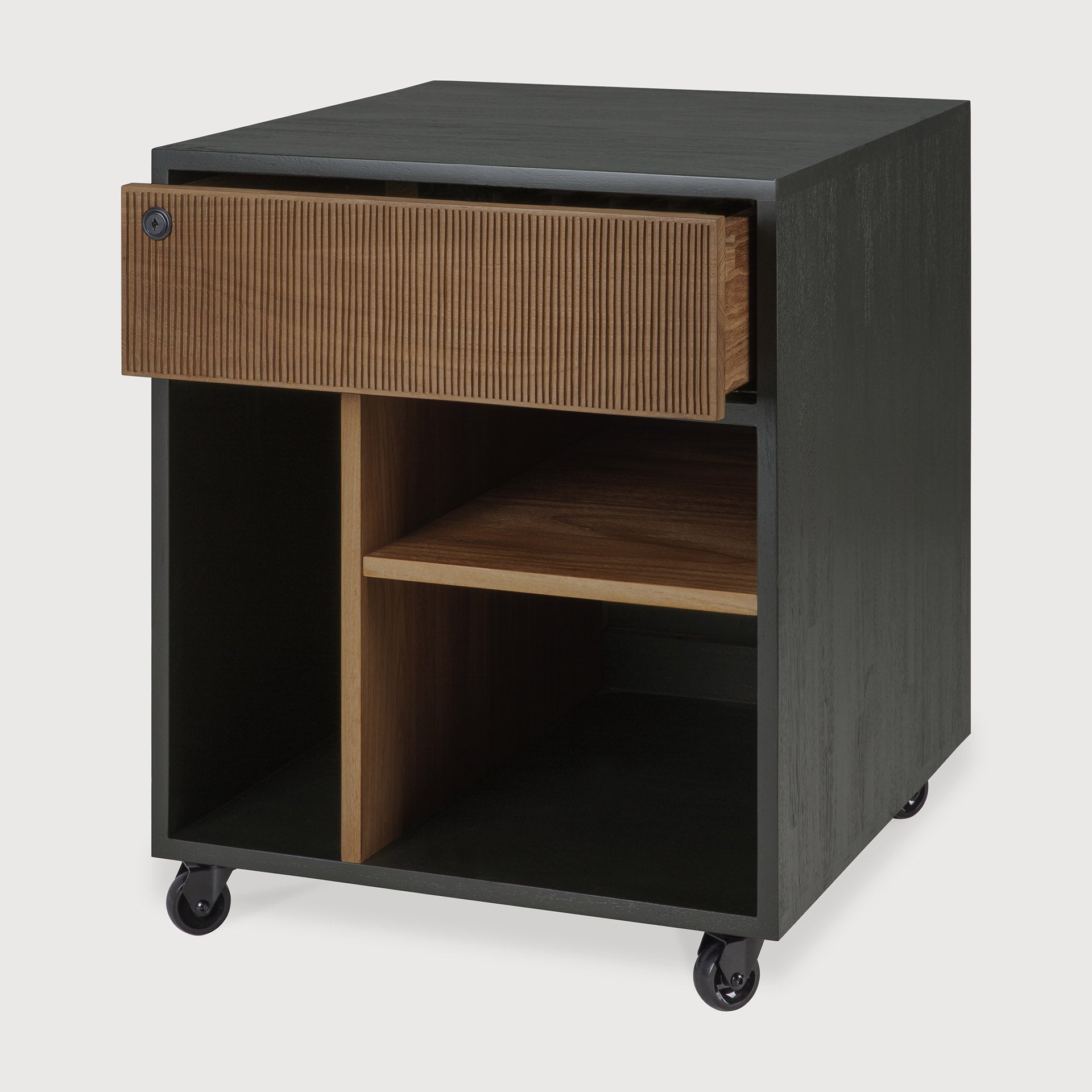 Oscar drawer unit - varnished teak - black - 1 drawer - with keylock White Cliff Studio Office Storage Drawers