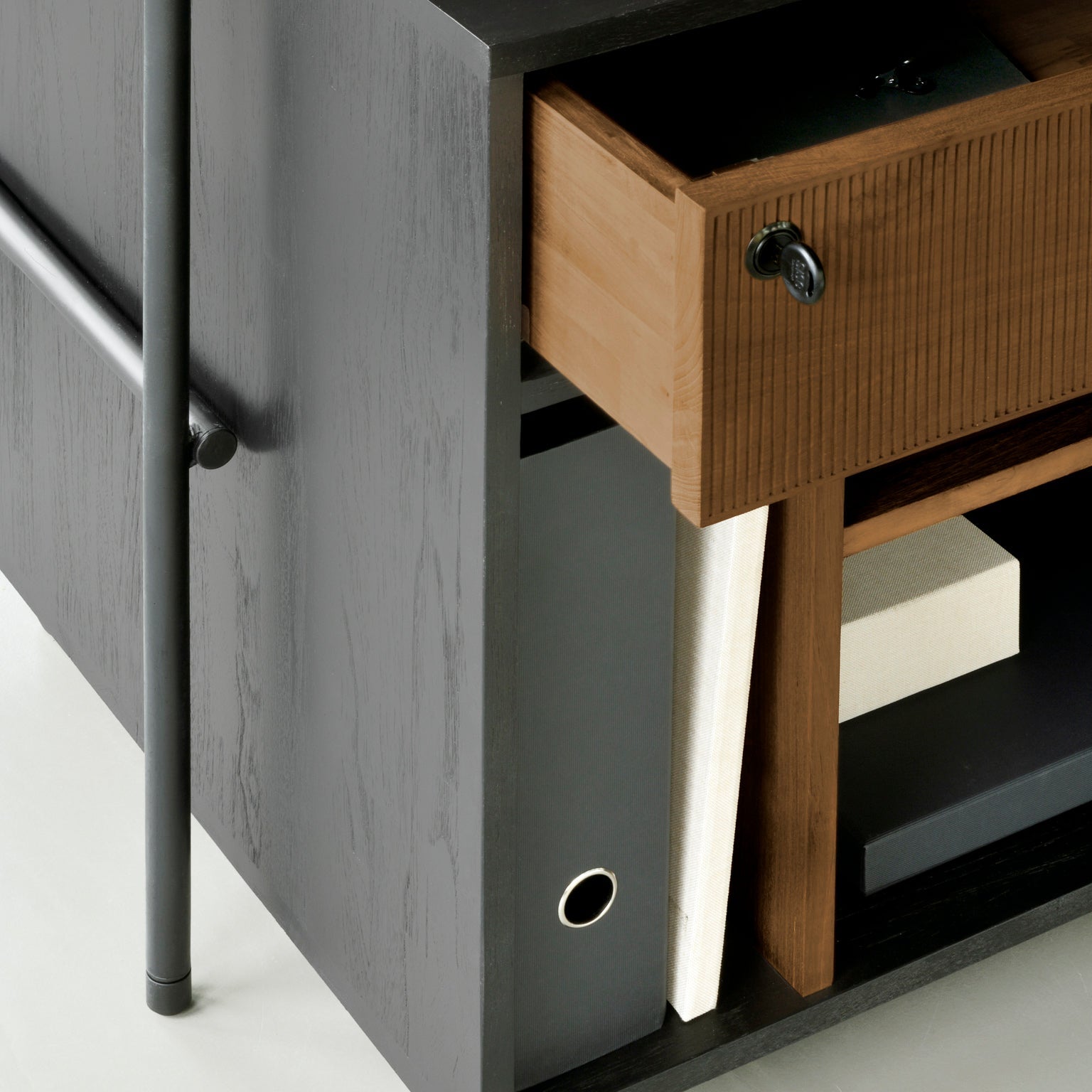 Oscar drawer unit - varnished teak - black - 1 drawer - with keylock White Cliff Studio Office Storage Drawers