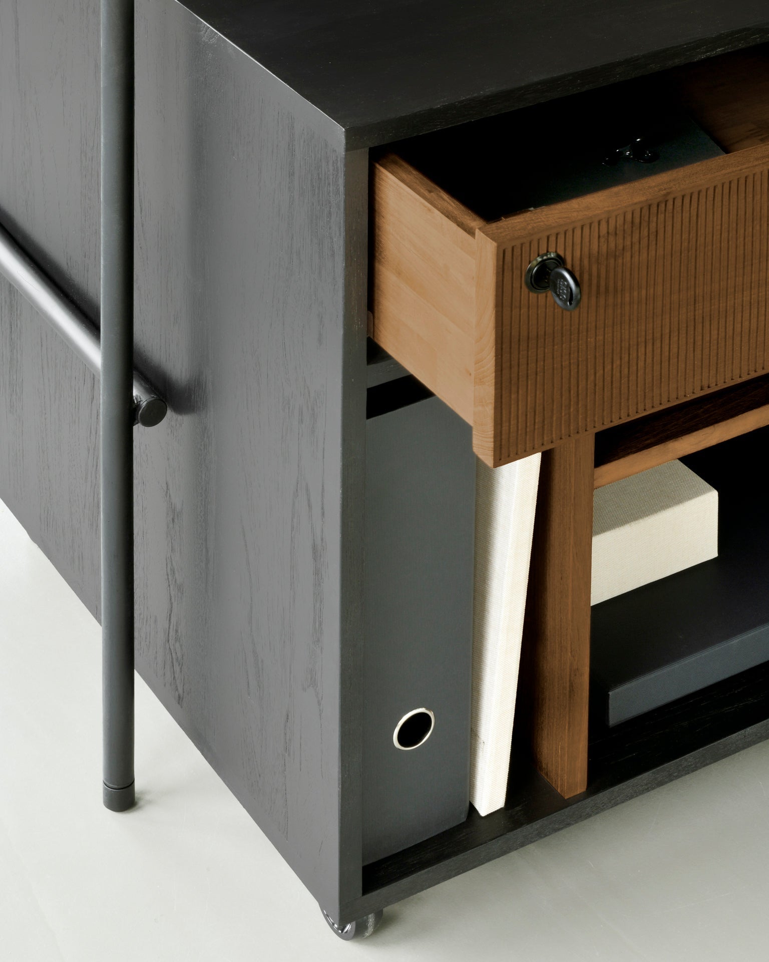 Oscar drawer unit - varnished teak - black - 1 drawer - with keylock White Cliff Studio Office Storage Drawers