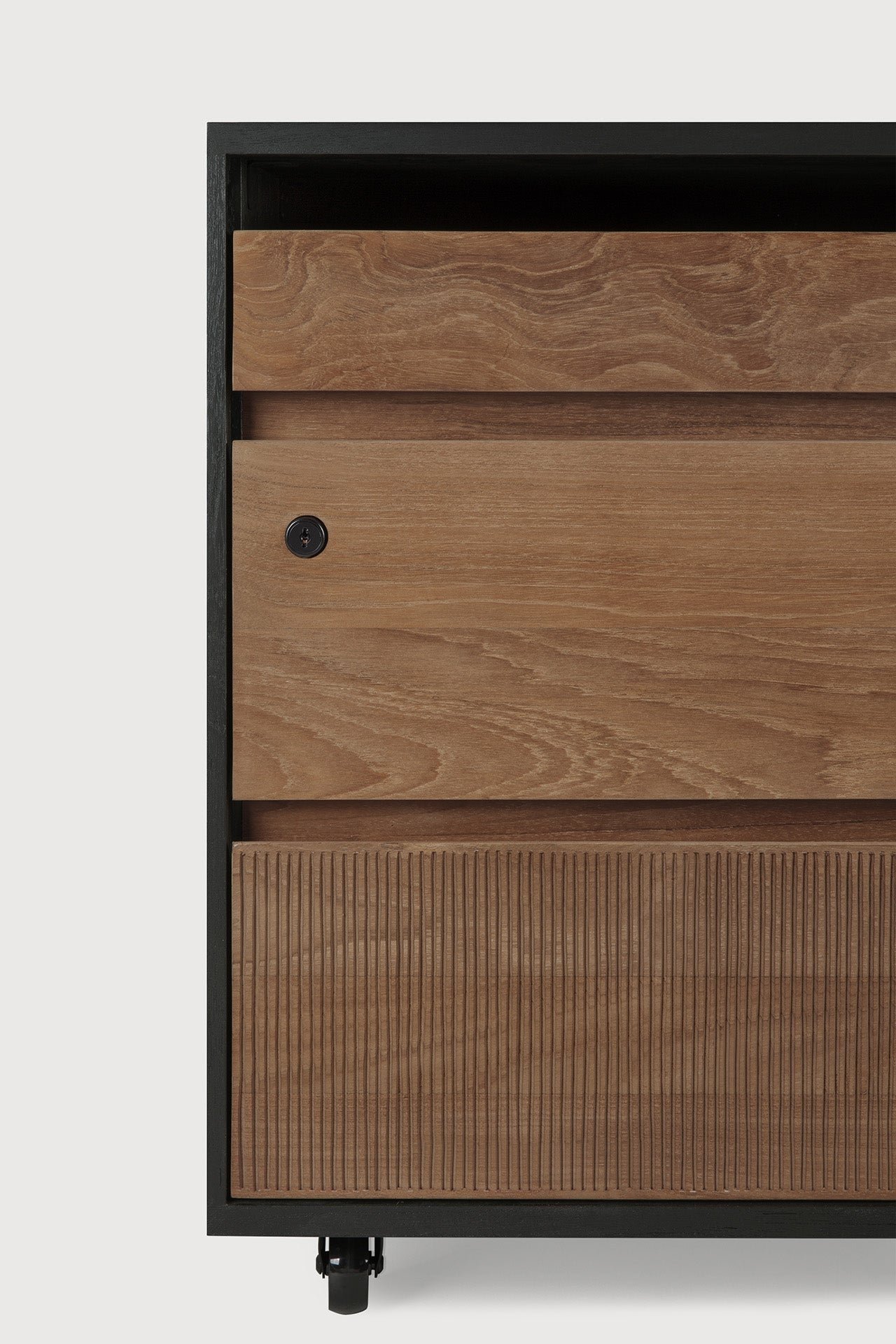 Oscar drawer unit - varnished teak - black - 3 drawers - with keylock White Cliff Studio Office Storage Drawers