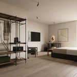 Oscar hanging rack - varnished teak - brown - with garment rail White Cliff Studio Wall Shelf