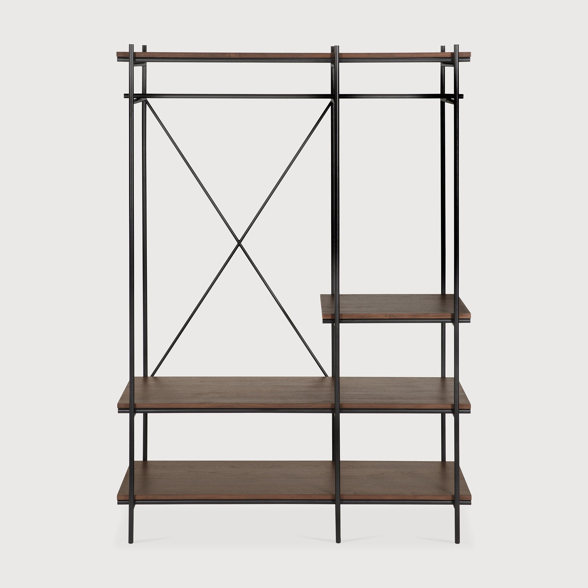 Oscar hanging rack - varnished teak - brown - with garment rail White Cliff Studio Wall Shelf